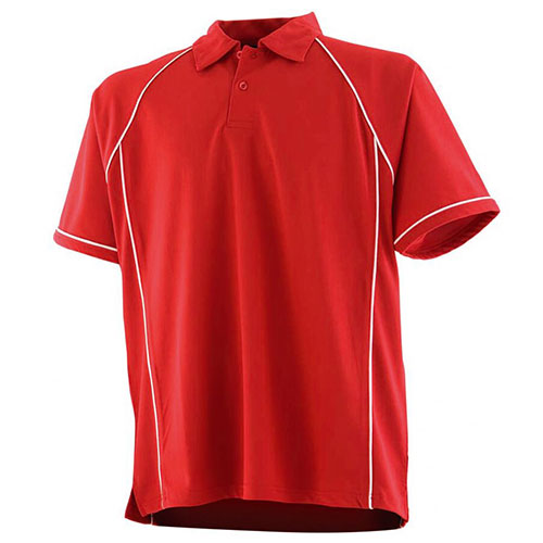 mens piped performane polo red white
